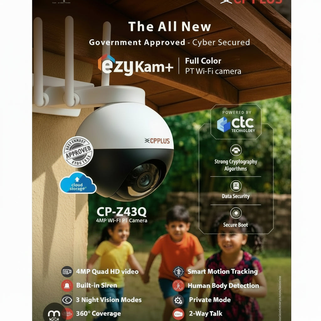 CP PLUS 4MP OUTDOOR WIFI PT CAMERA WITH COLOR NIGHT VISION,2WAY TALK Security Camera (256 GB, 1 Channel)|CP-Z43Q