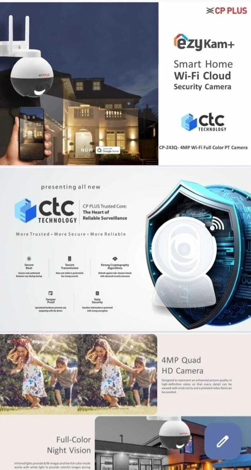 CP PLUS 4MP OUTDOOR WIFI PT CAMERA WITH COLOR NIGHT VISION,2WAY TALK Security Camera (256 GB, 1 Channel)|CP-Z43Q