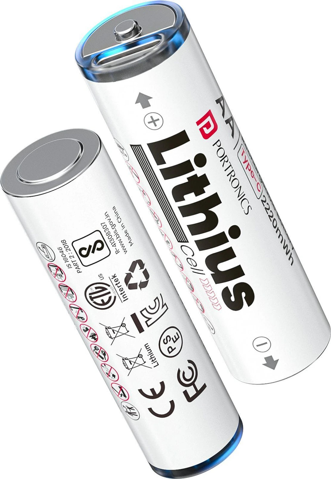 Portronics AA Lithius Type C Rechargeable Batteries , Pack of 2 , Upto 1480mAh Capacity  Battery (Pack of 2)